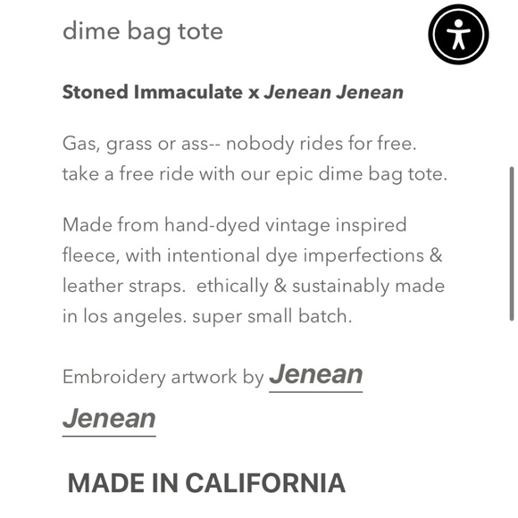 NWOT Stoned Immaculate X Jenean Jenean embroidered Dime Bag Tote - Picture 6 of 15